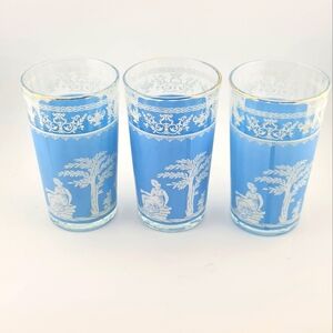 3 Set Light Blue 5" Tumblers Glasses with Greek Features